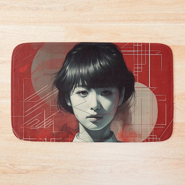 Item preview, Original Portrait of a Young Japanese Robot Girl in Red Background and Straight Lines designed and sold by SingularityGeek.