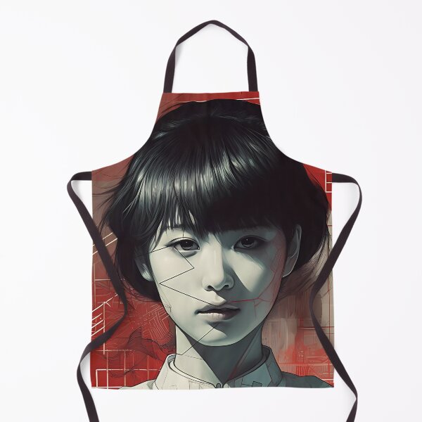 Item preview, Original Portrait of a Young Japanese Robot Girl in Red Background and Straight Lines designed and sold by SingularityGeek.