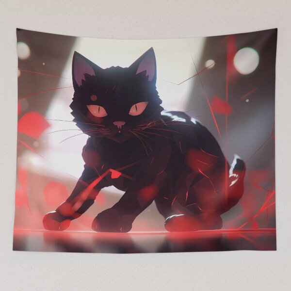 Item preview, Playful Black Cat Chasing Red Laser Beams on Metallic Surface designed and sold by SingularityGeek.