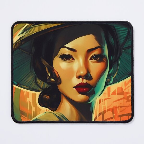 Item preview, Portrait of Asian Girl with Beautiful Red Lips and Sun Hat designed and sold by SingularityGeek.