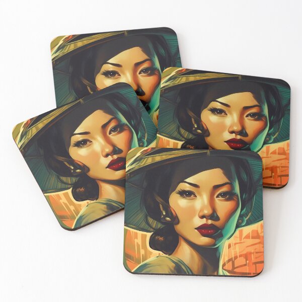 Item preview, Portrait of Asian Girl with Beautiful Red Lips and Sun Hat designed and sold by SingularityGeek.