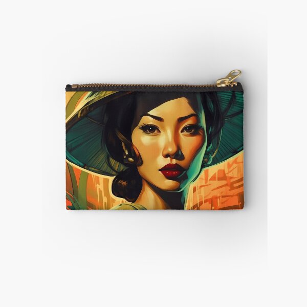 Item preview, Portrait of Asian Girl with Beautiful Red Lips and Sun Hat designed and sold by SingularityGeek.