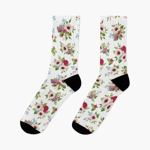 Item preview, Floral pattern with red, pink, blue, and purple flowers on a white background designed and sold by Naddya.