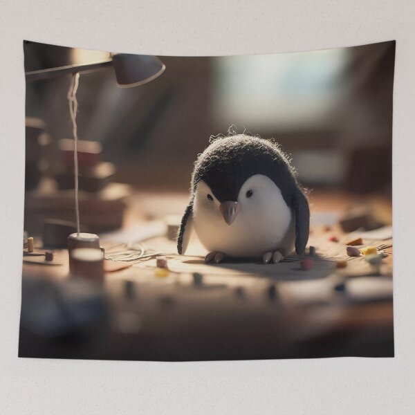 Item preview, Woolen Scientist Penguin Deep in Concentrated Research with a Gooseneck lamp designed and sold by SingularityGeek.