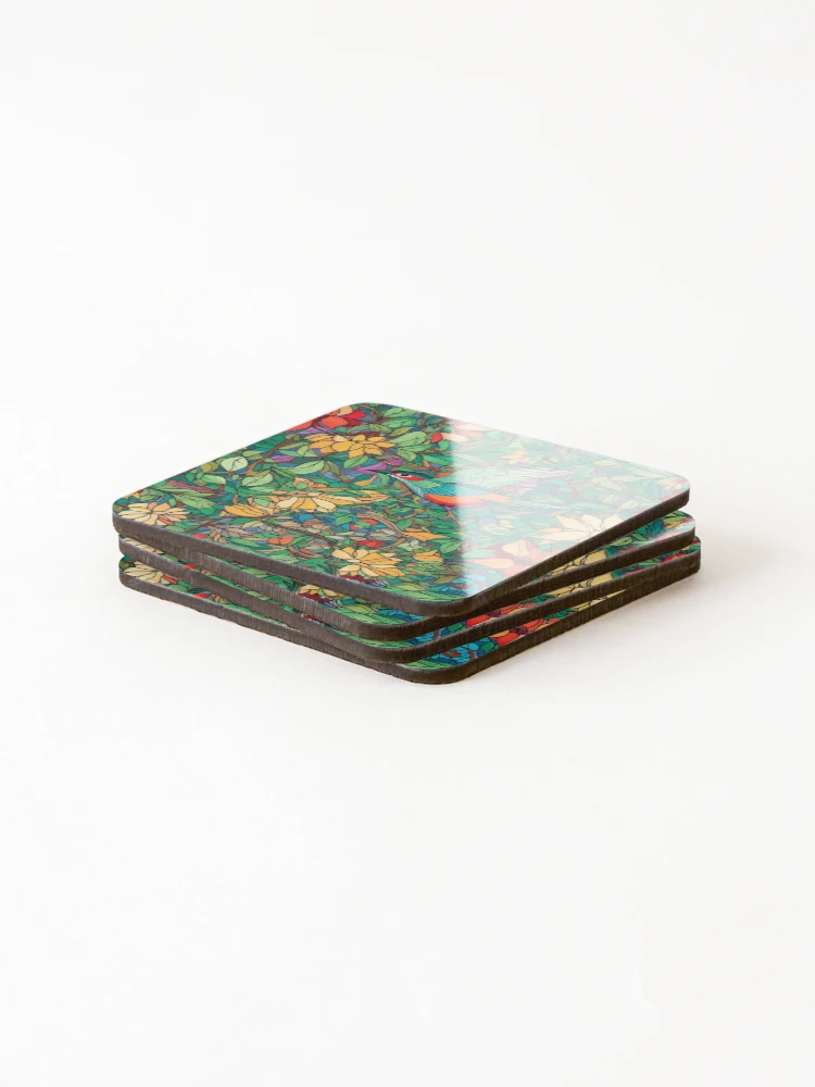 Thumbnail 4 of 5, Coasters (Set of 4), Hummingbird Pattern designed and sold by RooArtistry.
