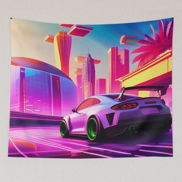 Item preview, Neon Porscha Super Car At Sunset designed and sold by Ink Art Design.
