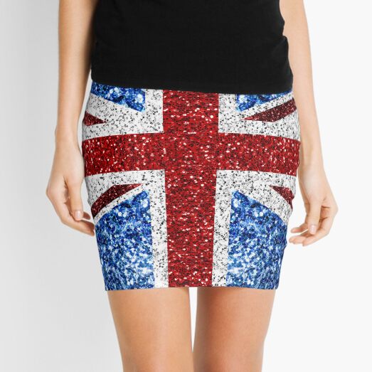 UK flag red blue white faux sparkles glitters United Kingdom British Union Jack Mini Skirt