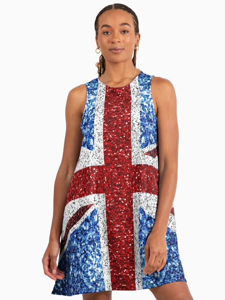 UK flag red blue white faux sparkles glitters United Kingdom British Union  Jack (Photo of Glitter - Not Reflective)" A-Line Dress for Sale by PLdesign  | Redbubble