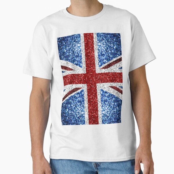 UK flag red blue white faux sparkles glitters United Kingdom British Union Jack (Photo of Glitter - Not Reflective) Classic T-Shirt