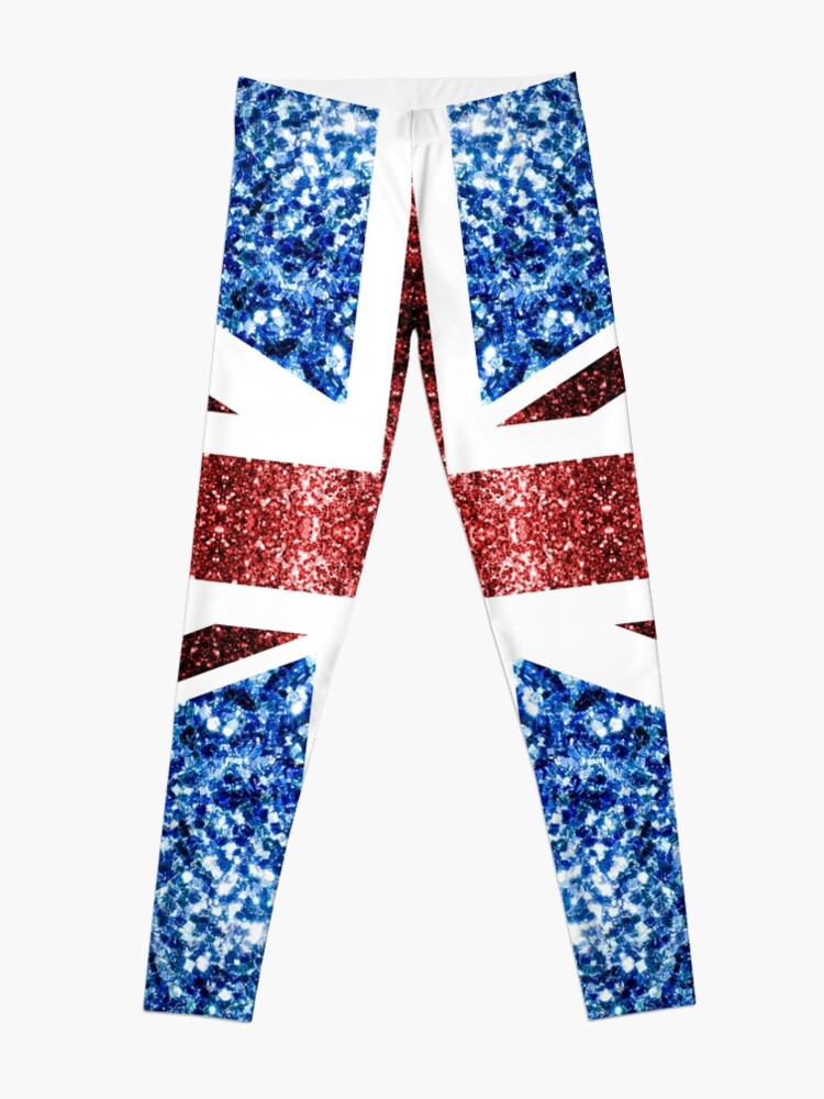 United Kingdom UK flag blue red faux sparkles British Union Jack (Photo of  Glitter - Not Reflective) | Leggings