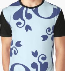 French Damask, Ornaments, Swirls - Blue Graphic T-Shirt