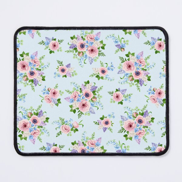 Item preview, Floral pattern with pink, blue, and purple flowers on a blue background designed and sold by Naddya.
