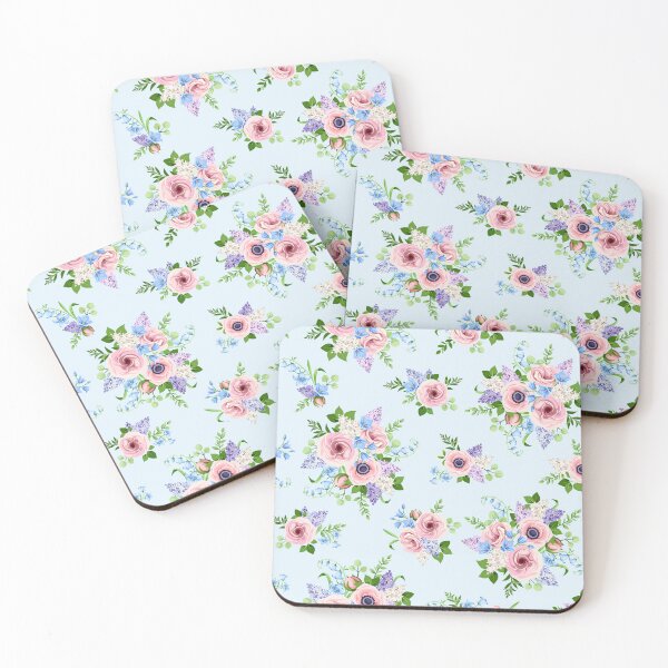 Item preview, Floral pattern with pink, blue, and purple flowers on a blue background designed and sold by Naddya.