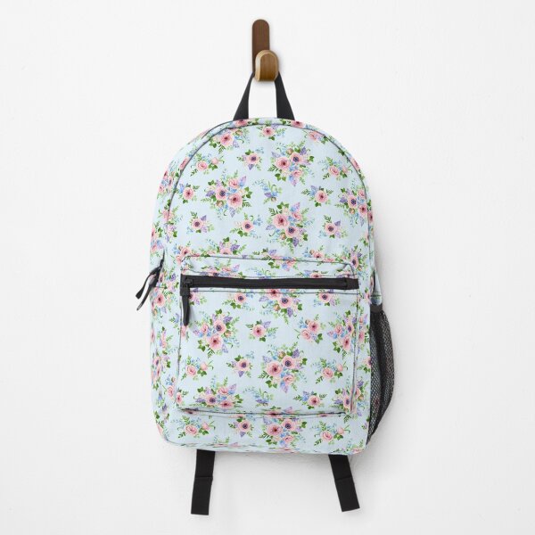 Aperçu de l'œuvre Motif floral avec des fleurs roses, bleues et violettes sur fond bleu créée et vendue par Naddya.