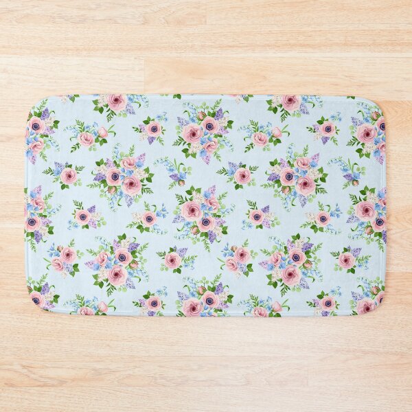 Item preview, Floral pattern with pink, blue, and purple flowers on a blue background designed and sold by Naddya.