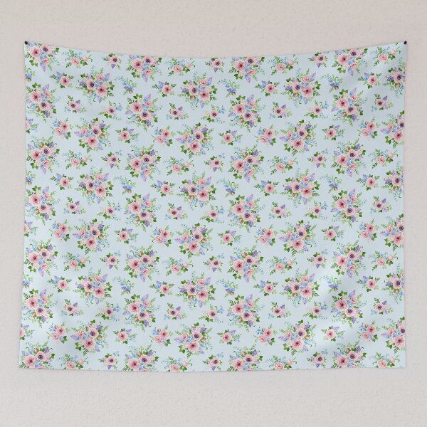 Item preview, Floral pattern with pink, blue, and purple flowers on a blue background designed and sold by Naddya.