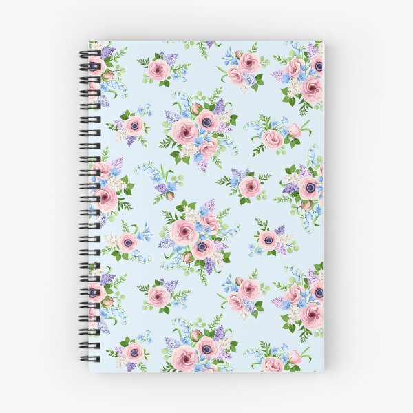 Item preview, Floral pattern with pink, blue, and purple flowers on a blue background designed and sold by Naddya.