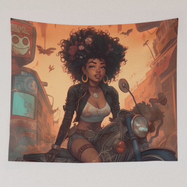 Item preview, Anime Black Girl on motorcycle designed and sold by dcwildfinds.