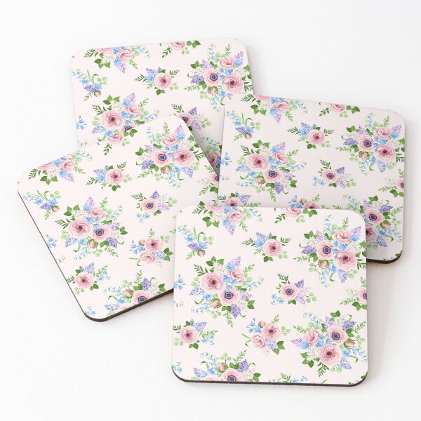 Item preview, Floral pattern with pink, blue, and purple flowers on a pink background designed and sold by Naddya.