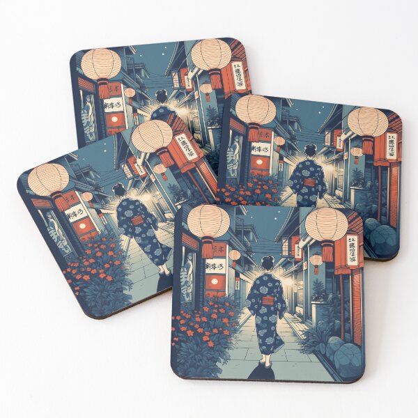 Item preview, Woman in yukata, walking through a lantern-lit street designed and sold by AnimeGearHub.