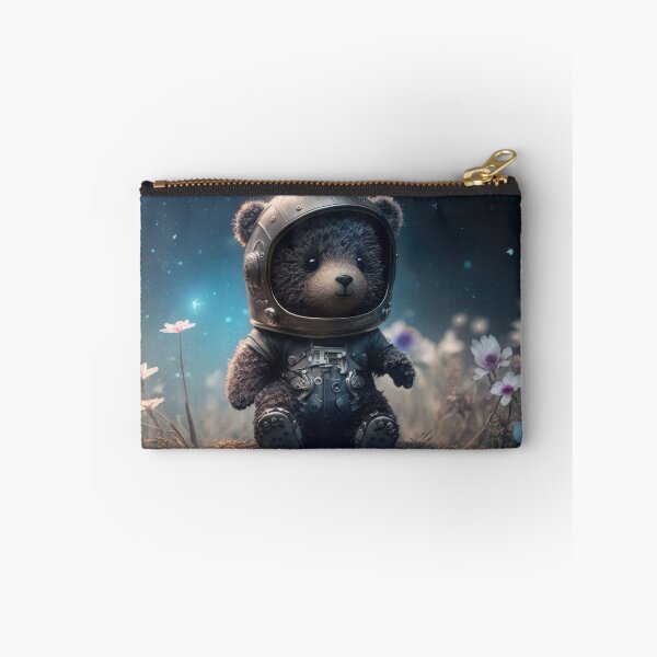 Item preview, A cute baby black bear astronaut in space with floral and space background. designed and sold by HappyPrompt.