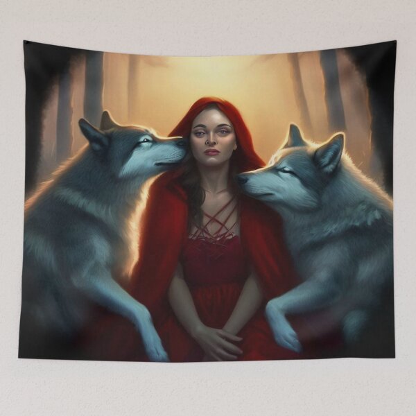 Item preview, woman with wolves in the forest clearing and wolves  designed and sold by JaroDesign2023.