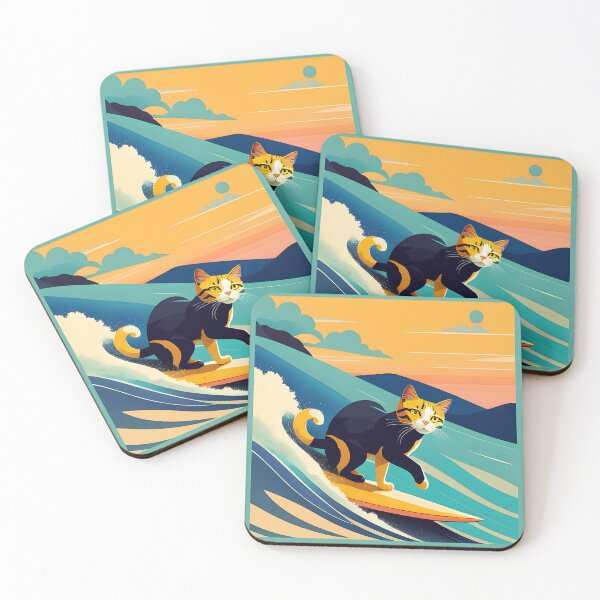 Item preview, Surfing Cat - Hang Ten with a Feline Twist! designed and sold by AgataKaja.