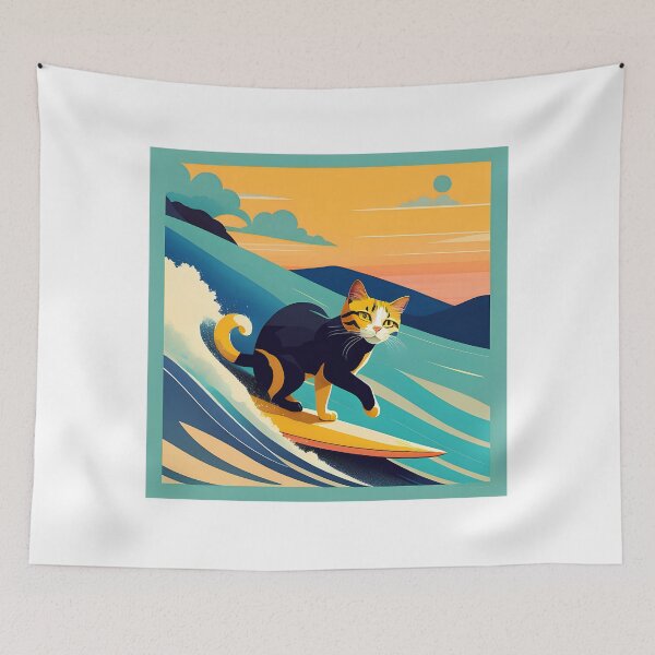 Item preview, Surfing Cat - Hang Ten with a Feline Twist! designed and sold by AgataKaja.