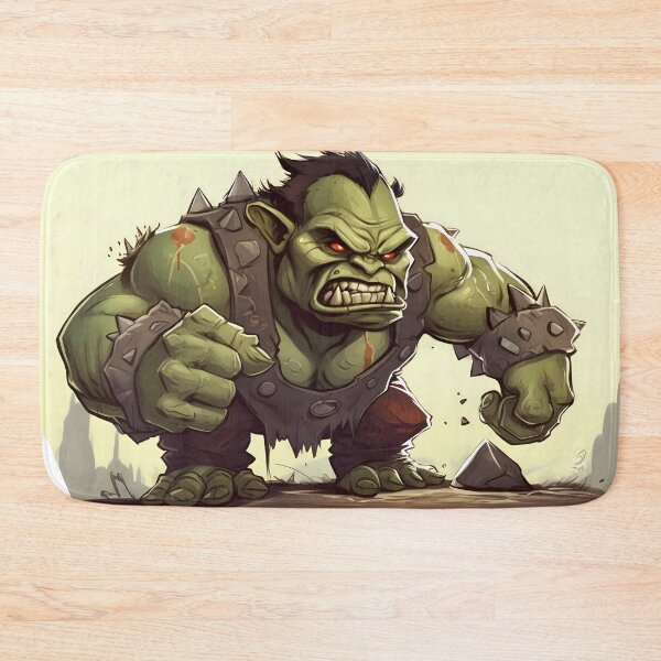 Item preview, Green muscular orc bodybuilder with huge arms clenching his fangs in cartoon style designed and sold by SingularityGeek.