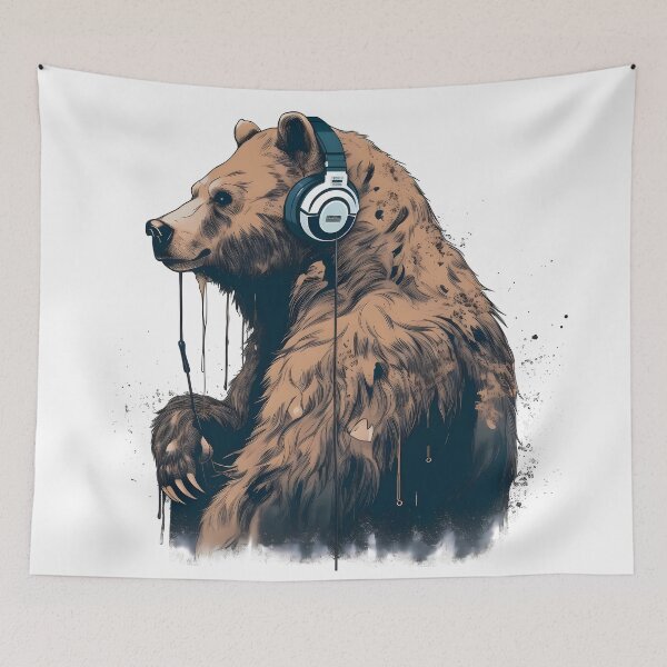 Item preview, Enormous brown bear enjoying modern music designed and sold by SingularityGeek.
