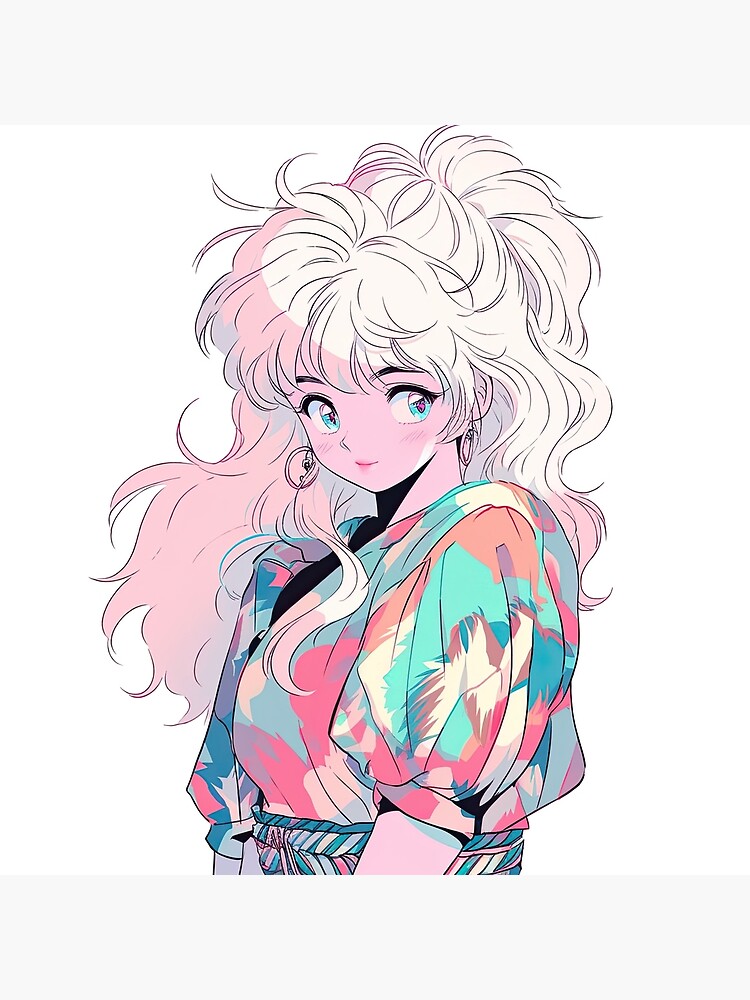 Anime Girl, 80s Retro Rainbow Aesthetic | Sticker