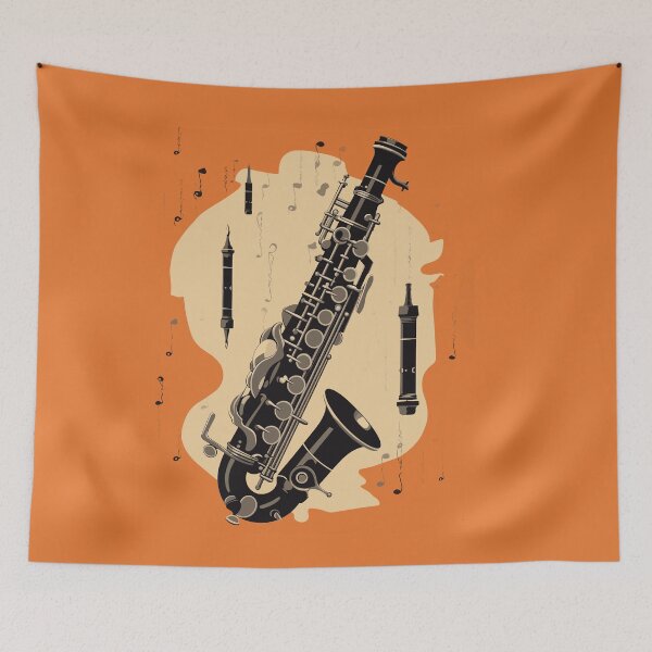 Item preview, Vintage Retro Saxophone Artwork - 60s Style Jazz Theme on Orange and Beige Background  designed and sold by MetroEvents.