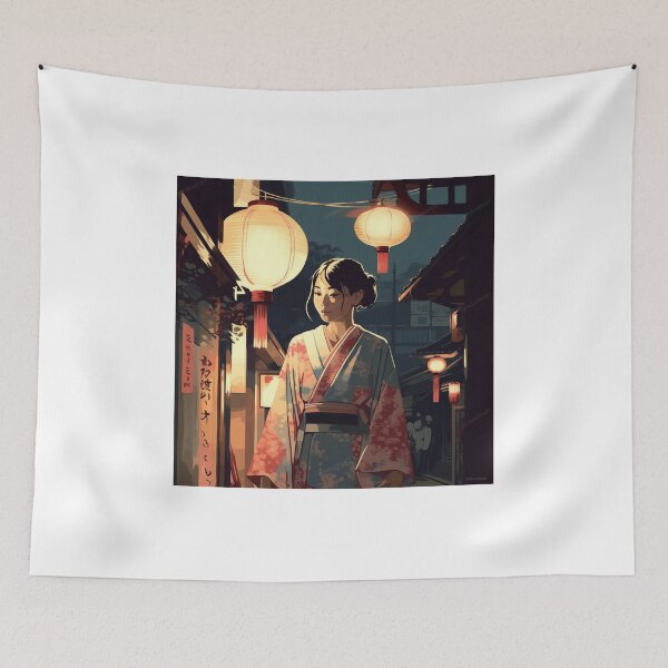 Item preview, Japanese Girl Under Lantern Light designed and sold by AnimeGearHub.