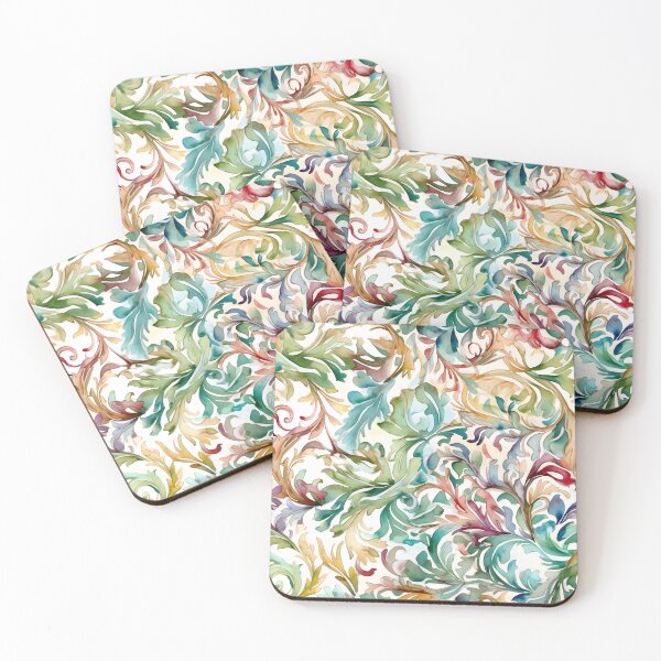 Item preview, Jacquard Damask Spring Colors Vine Pattern in Pastel Rainbow,Watercolors designed and sold by ClairesPatterns.