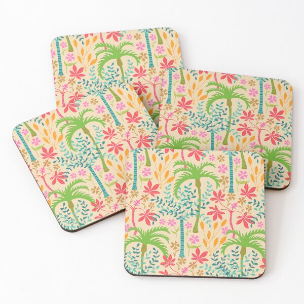 Item preview, TROPICALIA Tropical Floral Botanical with Palm Trees Flowers Plants Leaves in Bright Pink Green Blue Orange Yellow Red Brown on Cream - UnBlink Studio by Jackie Tahara designed and sold by Jackie Tahara of UnBlink Studio.