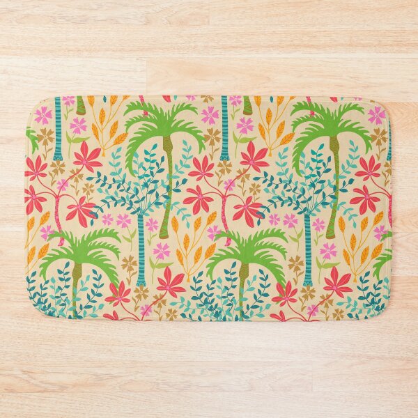 Item preview, TROPICALIA Tropical Floral Botanical with Palm Trees Flowers Plants Leaves in Bright Pink Green Blue Orange Yellow Red Brown on Cream - UnBlink Studio by Jackie Tahara designed and sold by Jackie Tahara of UnBlink Studio.