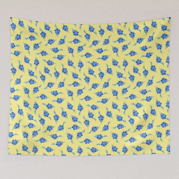 Item preview, Petrikyvka blue flowers. An interesting plant print for your creativity, for printing on things, on fabric designed and sold by Sunflower-7.