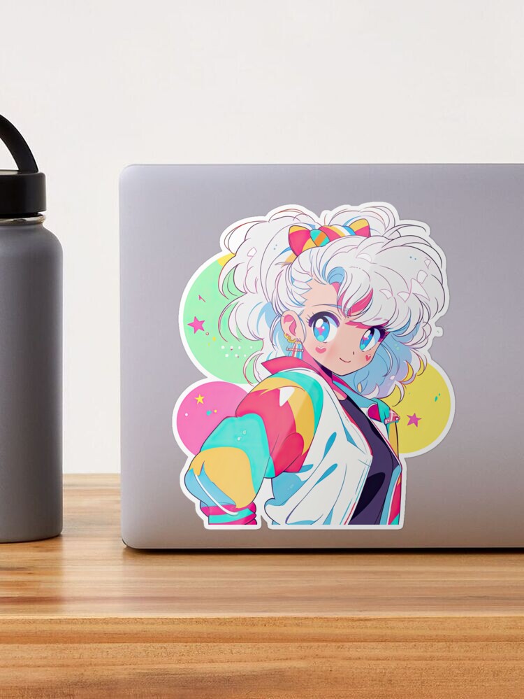 Anime Girl, 80s Retro Rainbow Aesthetic Sticker for Sale by