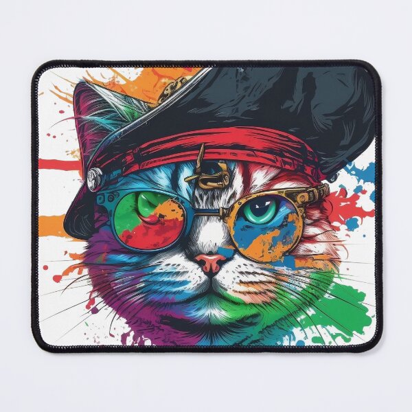 Item preview, Pirate Cat with Paint Splatters: A Bold and Colorful Feline Masterpiece designed and sold by OlePajak.