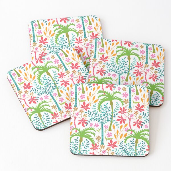 Item preview, TROPICALIA Tropical Floral Botanical with Palm Trees Flowers Plants Leaves in Bright Pink Green Blue Orange Yellow Red Brown on Pure White - UnBlink Studio by Jackie Tahara designed and sold by Jackie Tahara of UnBlink Studio.