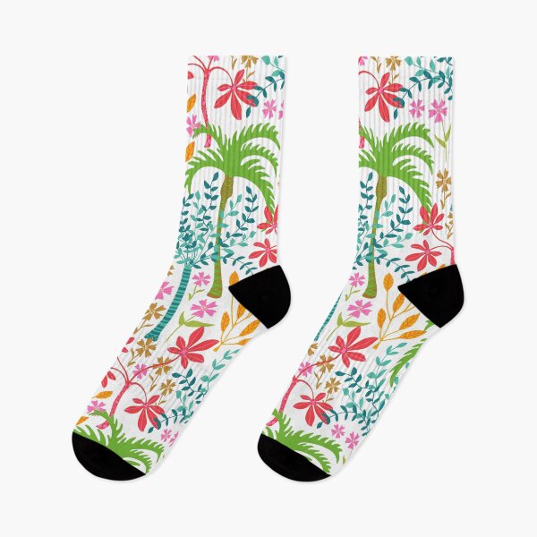 Item preview, TROPICALIA Tropical Floral Botanical with Palm Trees Flowers Plants Leaves in Bright Pink Green Blue Orange Yellow Red Brown on Pure White - UnBlink Studio by Jackie Tahara designed and sold by Jackie Tahara of UnBlink Studio.
