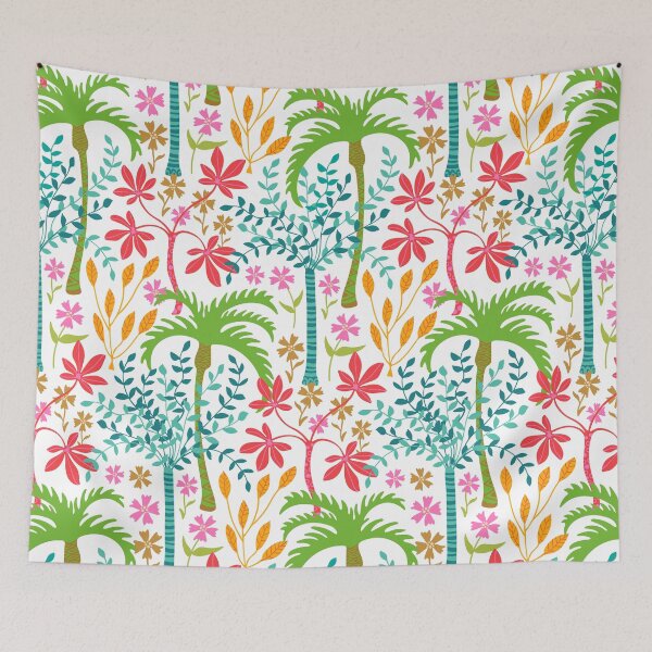 Item preview, TROPICALIA Tropical Floral Botanical with Palm Trees Flowers Plants Leaves in Bright Pink Green Blue Orange Yellow Red Brown on Pure White - UnBlink Studio by Jackie Tahara designed and sold by Jackie Tahara of UnBlink Studio.
