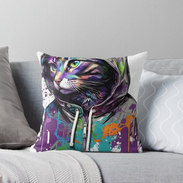 Item preview, Hoodie Cat with Green Paint Splatters: A Playful and Colorful Feline Masterpiece designed and sold by OlePajak.