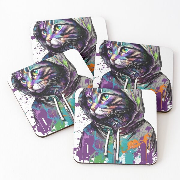 Item preview, Hoodie Cat with Green Paint Splatters: A Playful and Colorful Feline Masterpiece designed and sold by OlePajak.