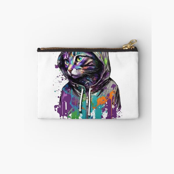 Item preview, Hoodie Cat with Green Paint Splatters: A Playful and Colorful Feline Masterpiece designed and sold by OlePajak.