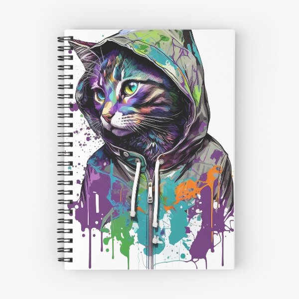 Item preview, Hoodie Cat with Green Paint Splatters: A Playful and Colorful Feline Masterpiece designed and sold by OlePajak.