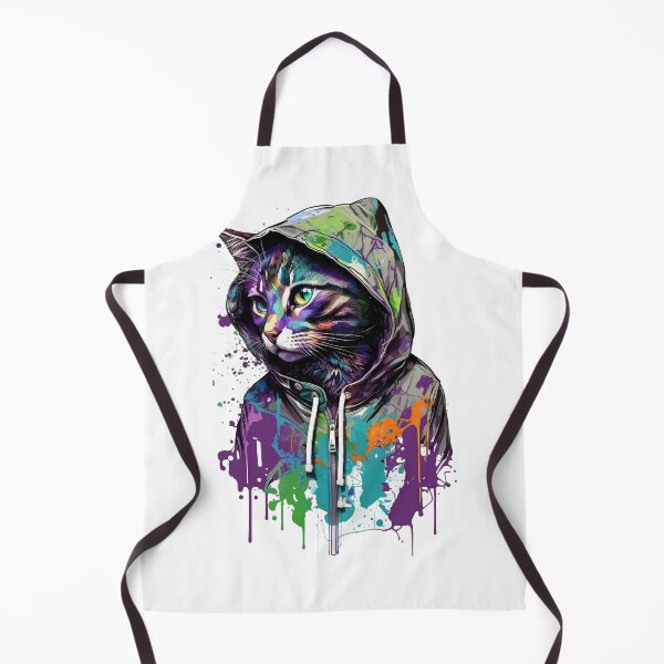 Item preview, Hoodie Cat with Green Paint Splatters: A Playful and Colorful Feline Masterpiece designed and sold by OlePajak.