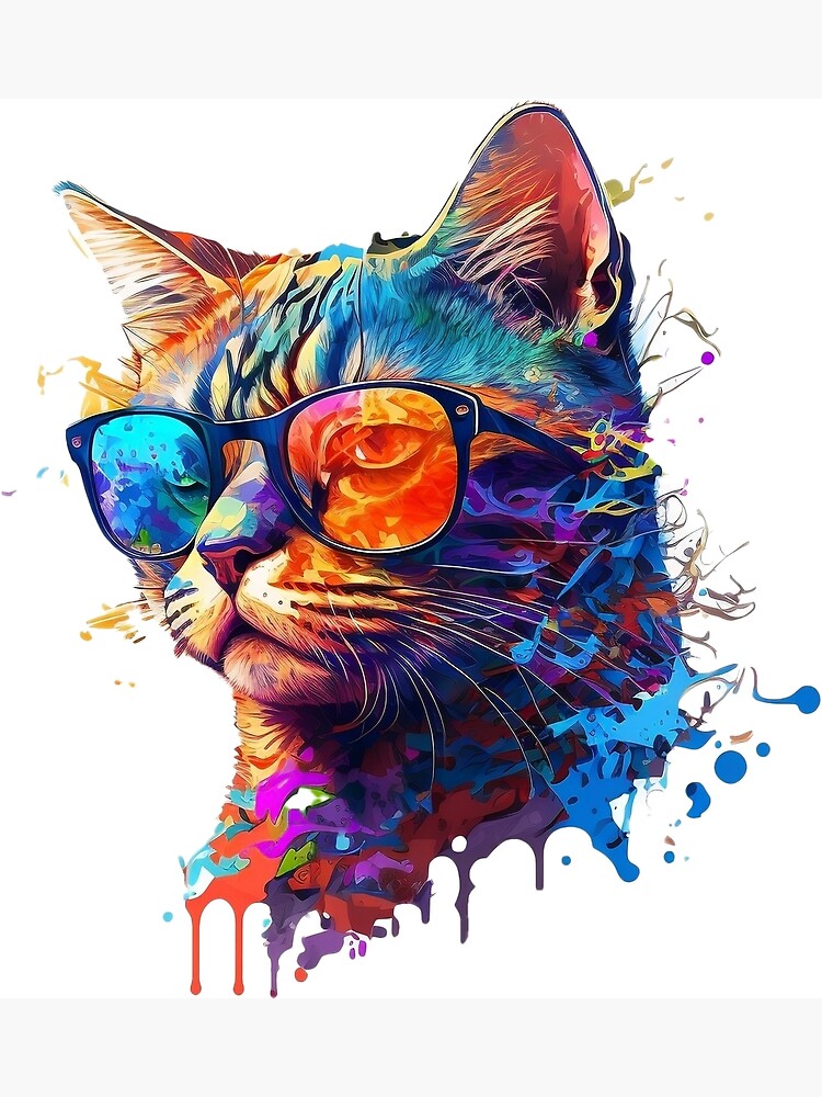 Colorful Pop Art Cat Portrait with Glasses: A Playful and Vibrant