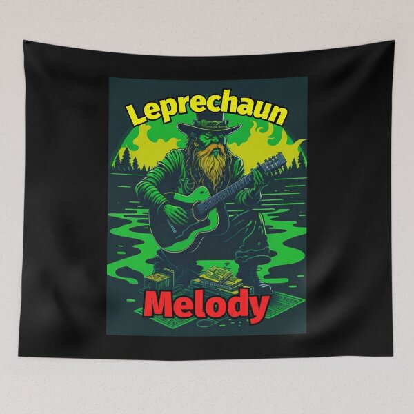 Item preview, Leprechaun Melody Guitar Moonlight Background designed and sold by IrishPOD.