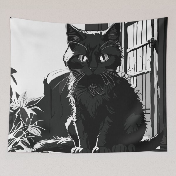 Item preview, Gato preto sentado perto da janela designed and sold by GirlaineSQ.